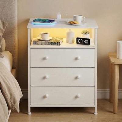 3 Drawers Dresser with Charging Station, 24 Inch Wide LED Night Stand with Adjus | eBay 3 Drawers Dresser with Charging Station, 24 Inch Wide LED Night Stand with Adjus | eBay