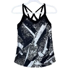 Lululemon Free Flowing Tank Top Shelf Bra Static Mist White Black SZ 8