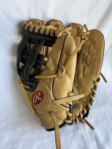 Rawlings S12CB 12" Tan Black Leather Baseball Softball Glove All Leather Shell
