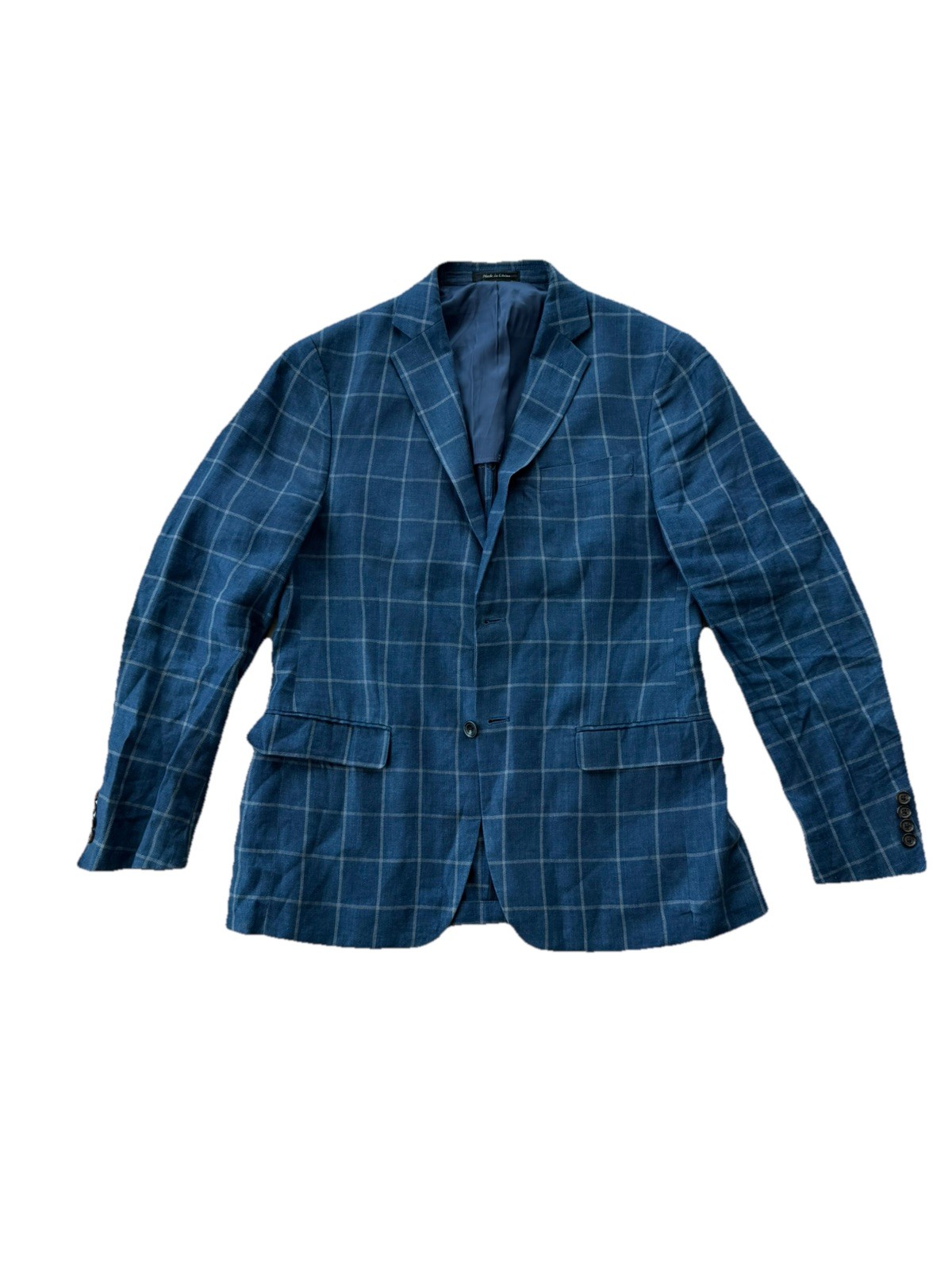 Ralph Lauren Mens Blue Window plane 100% Linen  Blazer 38R  Preppy Comfort Soft