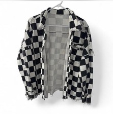 Unisex Black And White Checkered Jacket With Buttons, Size Large