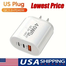 Dual PD 40W Fast Wall Charger Power Adapter For iPhone 16 Pro Max 15 13 8 Plus