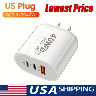 Dual PD 40W Fast Wall Charger Power Adapter For iPhone 16 Pro Max 15 13 8 Plus