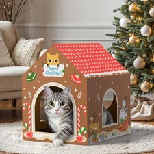 WESTERN HOME Christmas Cardboard Cat House W/Scratcher, Ginger brown