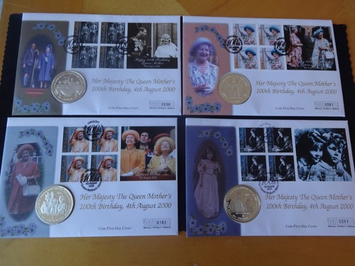 2000 4 X SILVER PROOF GIBRALTAR 1 CROWN COIN COVERS QUEEN MOTHER 100th 1/500