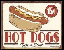 Hot Dogs Best in Town Metal Tin Sign 12.5" x 16" Made in the USA