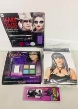 HALLOWEEN ACCESSORIES 2 MAKEUP KITS, BLACK PRESS ON NAILS, GOTHIC WIG