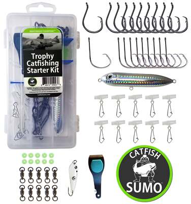Complete Trophy Catfishing Starter Kit - 55 Pieces: Hooks, Swivels, Rattle, More