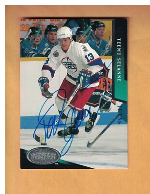 TEEMU SELANNE AUTOGRAPHED 1993-94 PARKHURST HOCKEY CARD SIGNED WINNIPEG  JETS