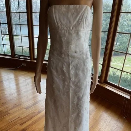 * Nicole Miller Ivory 3D Lace Empire Strapless Wedding Dress Bridal Gown Size 10 - Picture 3 of 11