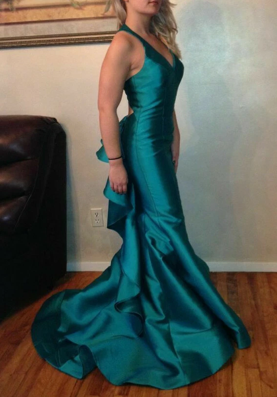 Vestido de graduación verde azulado, precioso vestido, Sherry Hill talla 0, vestido inferior con volantes de sirena  Foto 2 de 3