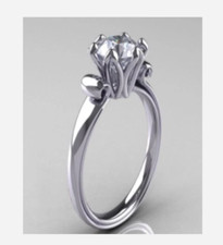 SILVER GEMSTONE SINGLE STONE ENGAGEMENT STYLE RING SIZE 5 6 7 8 10