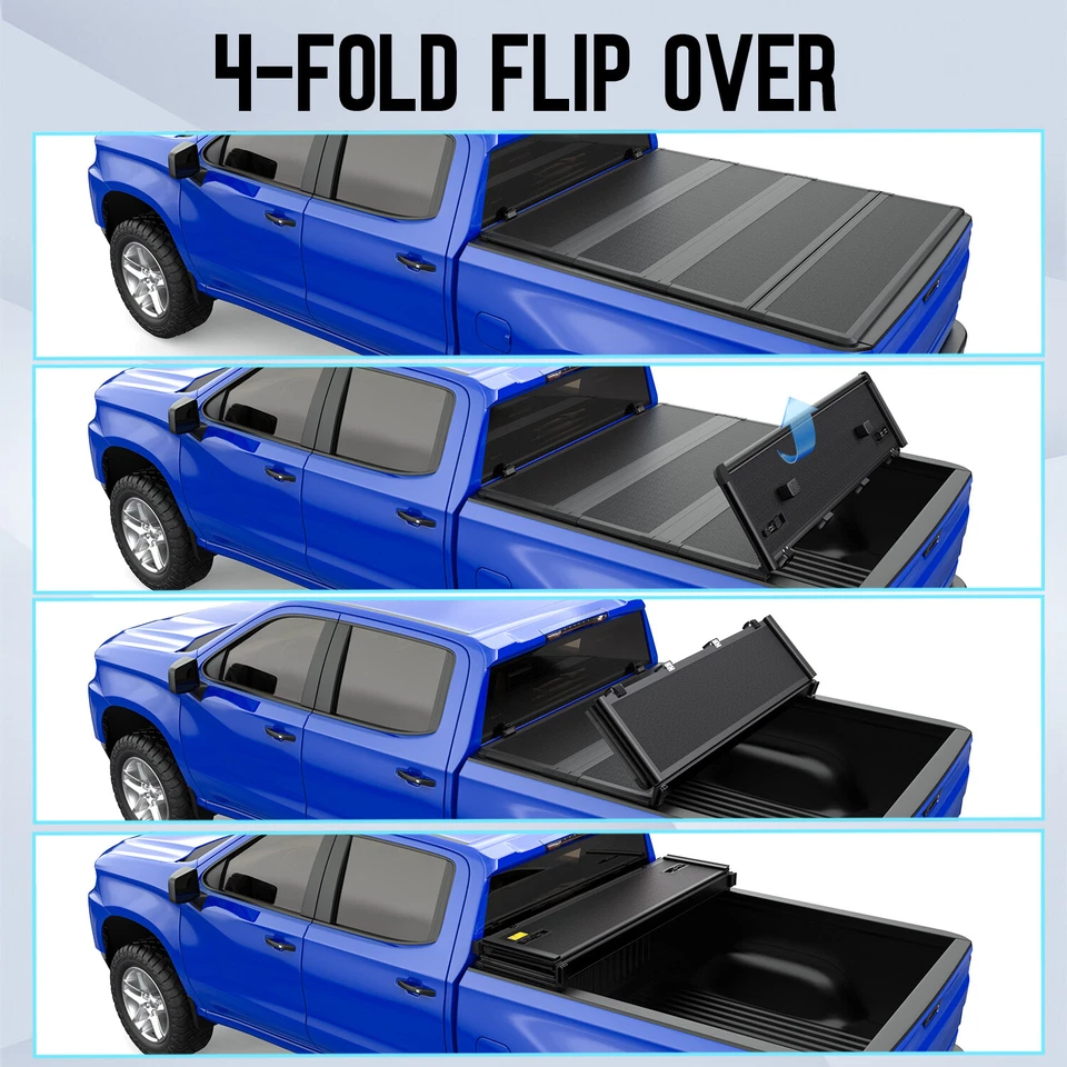4-Fold 5.8FT FRP Truck Tonneau Bed Cover For 2016-2024 Nissan Titan Waterproof - Image 3 of 4