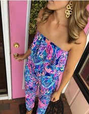 LILLY PULITZER Strapless Ailsie Jumpsuit Medium Seas The Day Unicorn