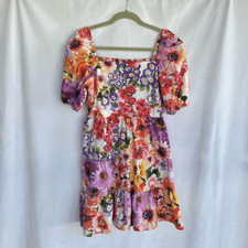 Express Spring Meadow Tiered Puff Sleeve Square Neck Dress M