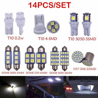 14Pcs/Set White LED Interior Kit For T10 36mm Map Dome License Plate Lights 
