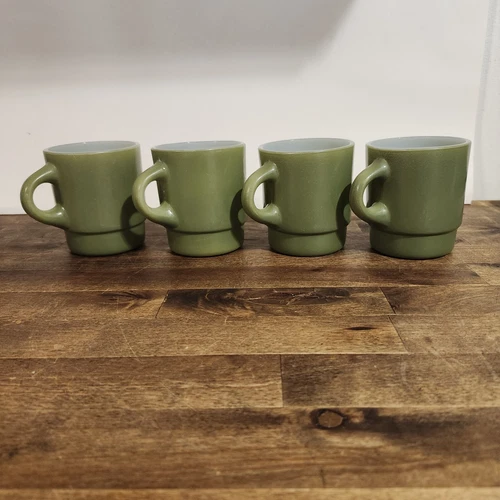 Anchor Hocking FIRE KING Avocado Green Espresso Mug Cup Stackable Set of 4