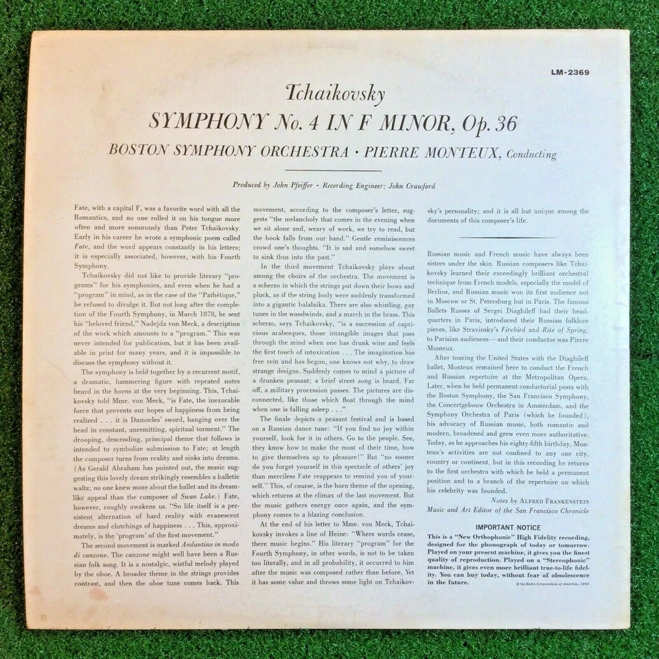 Tchaikovsky Symphony No.4 Monteux / Boston Symphony 1960 RCA Victor Red Seal LP - Image 3 of 4