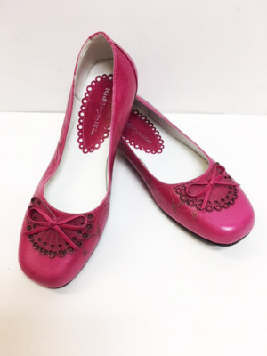 New Kid Express Big Girl's Fushia Leather Etched Design Ballet Flats shoes Sz 4 