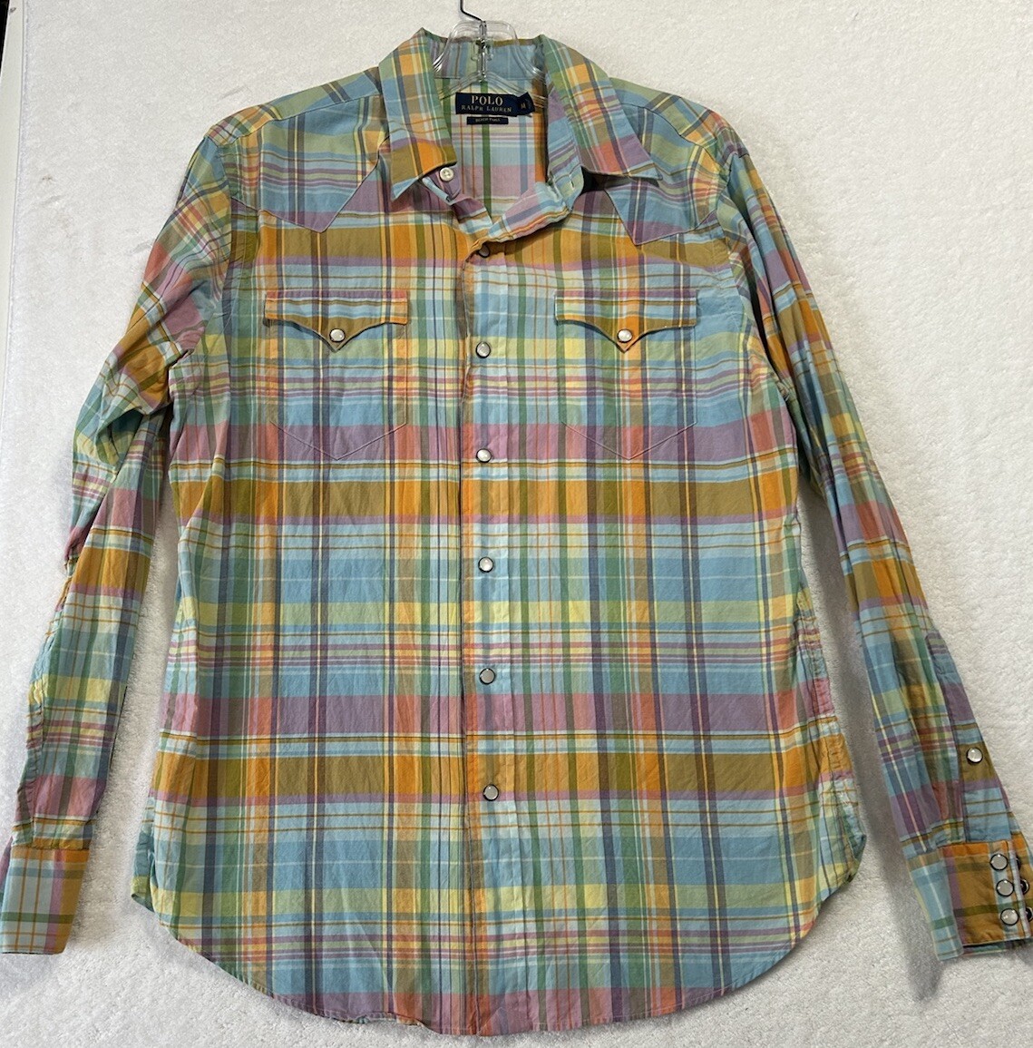 Polo Ralph Lauren Mens Size M Blue Beach Twill Log Sleeve Pearl