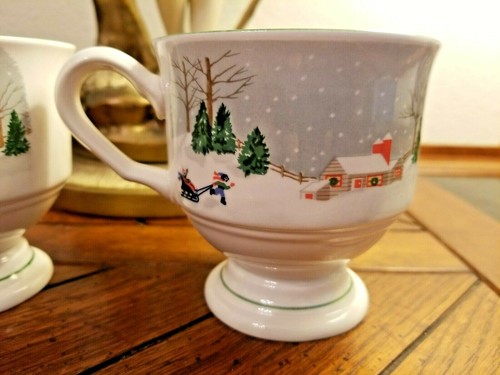 Rare SANGO "SILENT NIGHT" Christmas Footed Coffee/Tea/Eggnog Cups Set of Two (2) - Picture 4 of 11