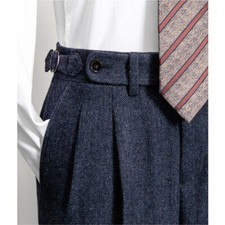 retro Men's Tweed Herringbone Pants Woolen Casual Business Trousers