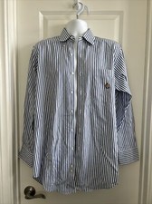 VTG 90s Chaps Ralph Lauren Men 15.5 32/33 Twill Embroidered Dress Shirt Stripe