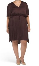 Vince Plus XXXL 3XL Womens Dress Oxblood Crushed Satin Flutter Short Sleeve $365