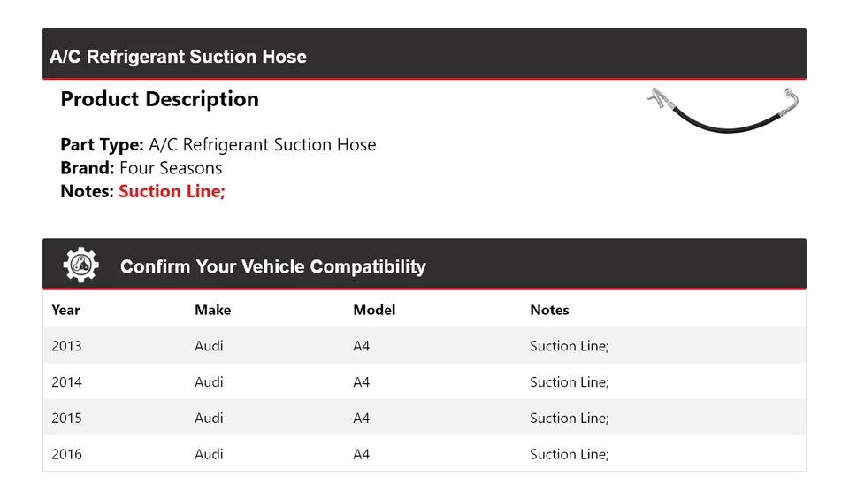 Manguera de succión de refrigerante de aire acondicionado para Audi A4 2013-2016 4 estaciones 2014 2015 Foto 2 de 4