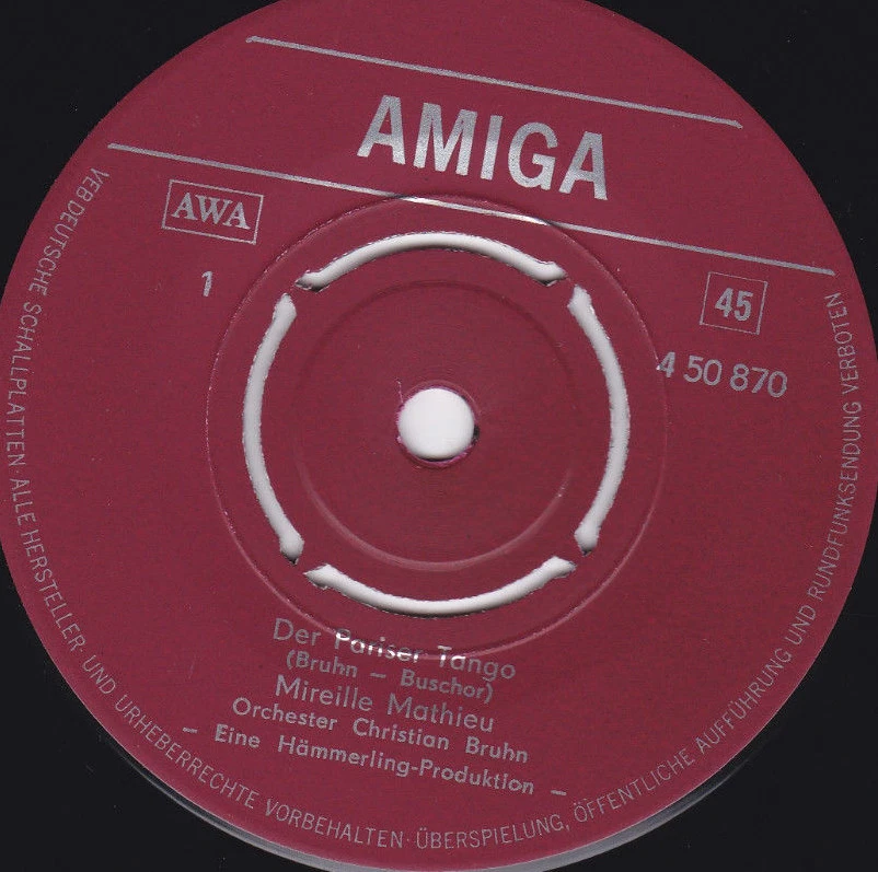 Mireille Mathieu - 7"Vinyl - Der Pariser Tango - 1972 - DDR AMIGA 4 50 870 - Bild 3 von 3