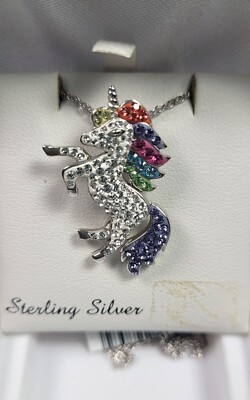 Artistique Unicorn 18'' Necklace Sterling Silver and Swarovski Crystal Elements
