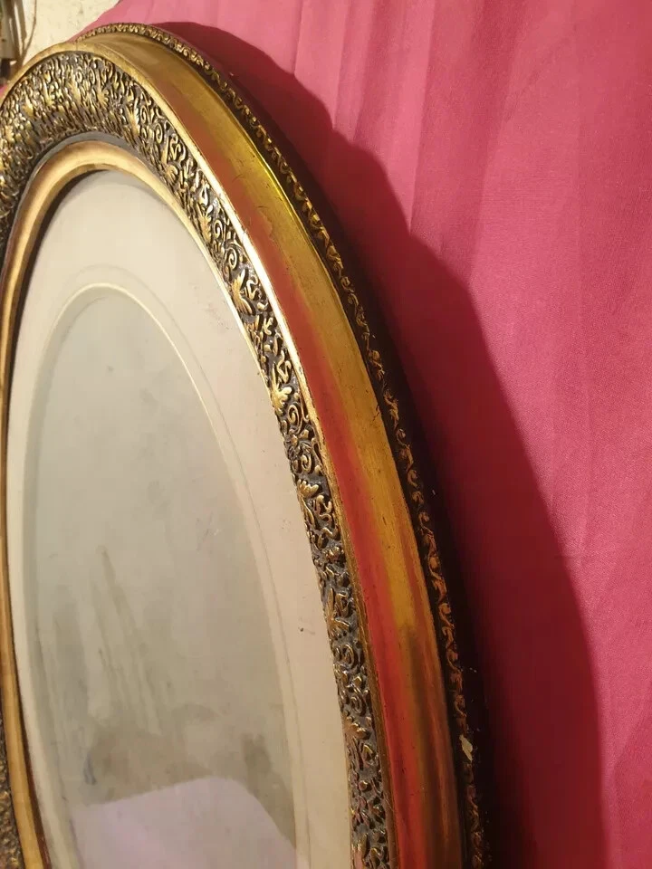 RARE Très grand cadre ancien ovale bois et stuc vitré sorti de grenier - Photo 3/4