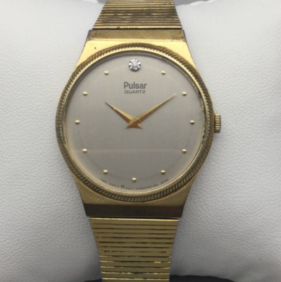 #ad Vintage Pulsar Watch Unisex Y480 0680 32mm Gold ToneAdjustable Band New Battery $31.99