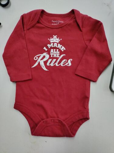 Infant Girls 1Piece, Faded Glory, Red, Long Sleeve, 3-6 M, "I Make All The Rules - Picture 1 of 5