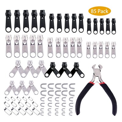 85X Zipper Fix Easy Reparatur Set Reißverschluss Schieber Metall Reparaturse DE