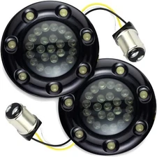 Eagle Lights 2" Harley LED Front Turn Signals Halo Black Trim Ring Load Resistor