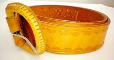 Vintage Handmade/Tooled In Mexico Light Brown Leather Belt Size 34"