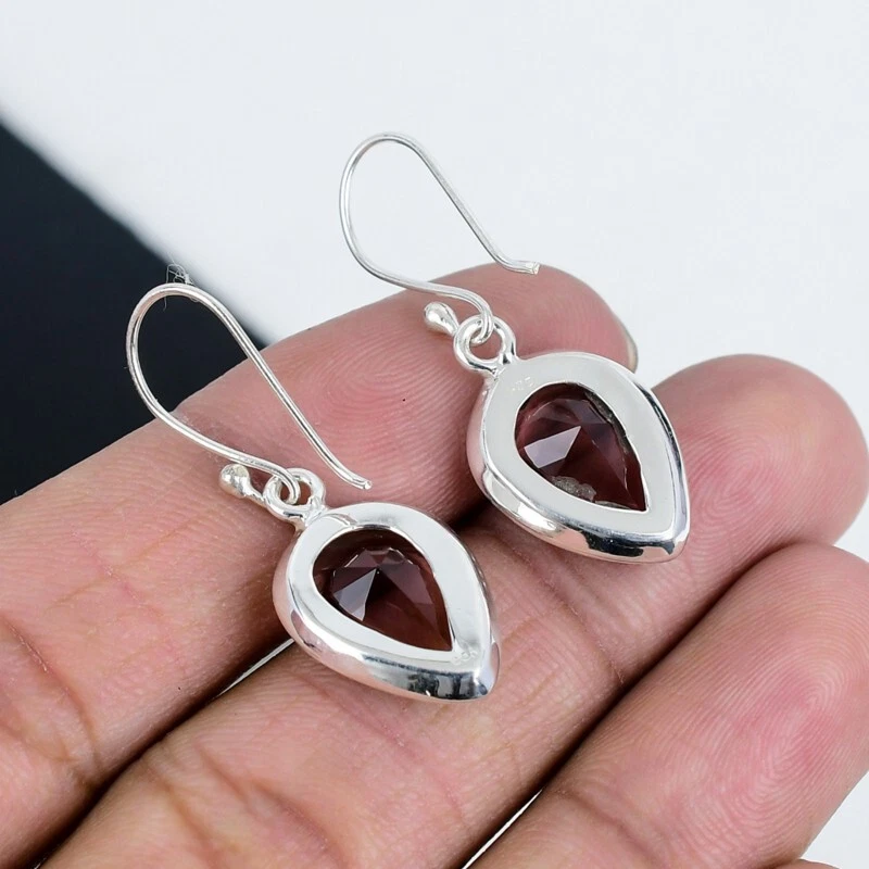 Graziosa Rosa Ametista Gemma Goccia/Pendente Etnico Orecchini 925 Argento - Immagine 3 di 4