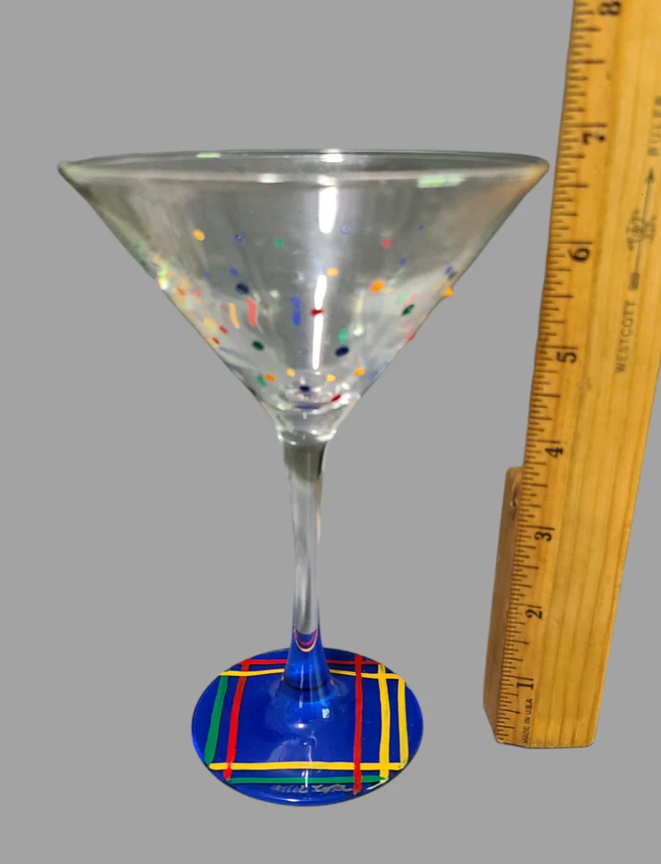 Vintage Set of Four Hand Painted Polka-Dot Artist Sighed Martini Glasses 6.75'' - Image 4 of 4