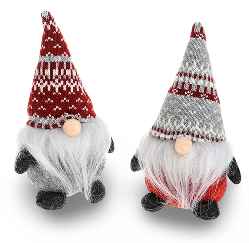 Nordic Plush Christmas Gonk Gnome Standing Decorations Red Grey Set of 2 24cm