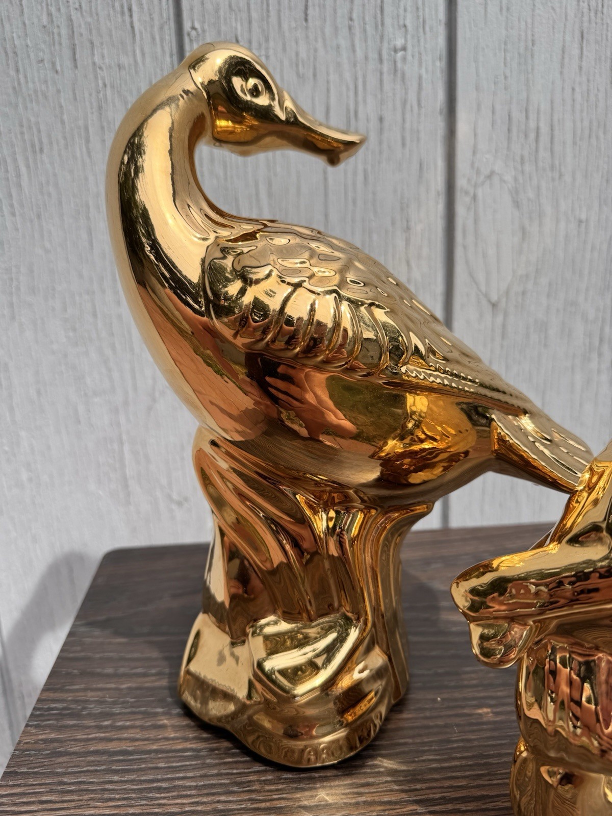 Set Of 2 VTG 1979 JARU Pottery Shiny Gold Ceramic Duck Statues Figurines