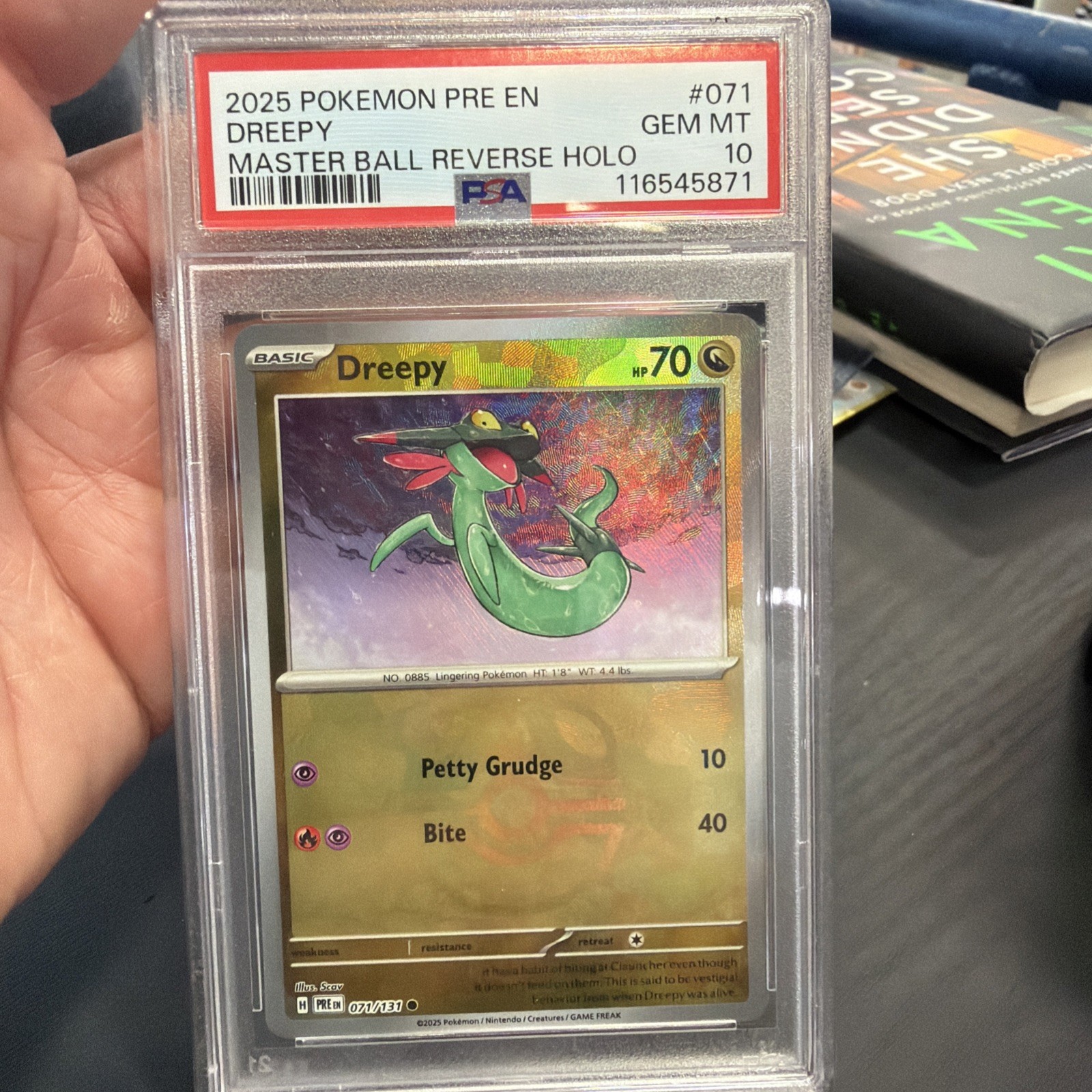 Pokemon Dreepy Prismatic Evolutions Master Ball Reverse Holo #071 PSA 10