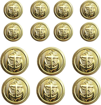 14 Pieces Metal Blazer Button Set - Naval Anchor Crest - for Blazer, Suits, Spor