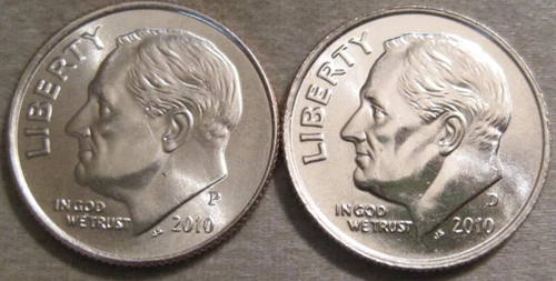 SELLING AS SHOWN - 2010 P & 2010 D UNCIRCULATED ROOSEVELT DIMES * 2 DIMES ** 380