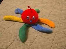 Vintage Eden Octopus Chime Rattle Primary Rainbow Terrycloth Plush Baby Lovey