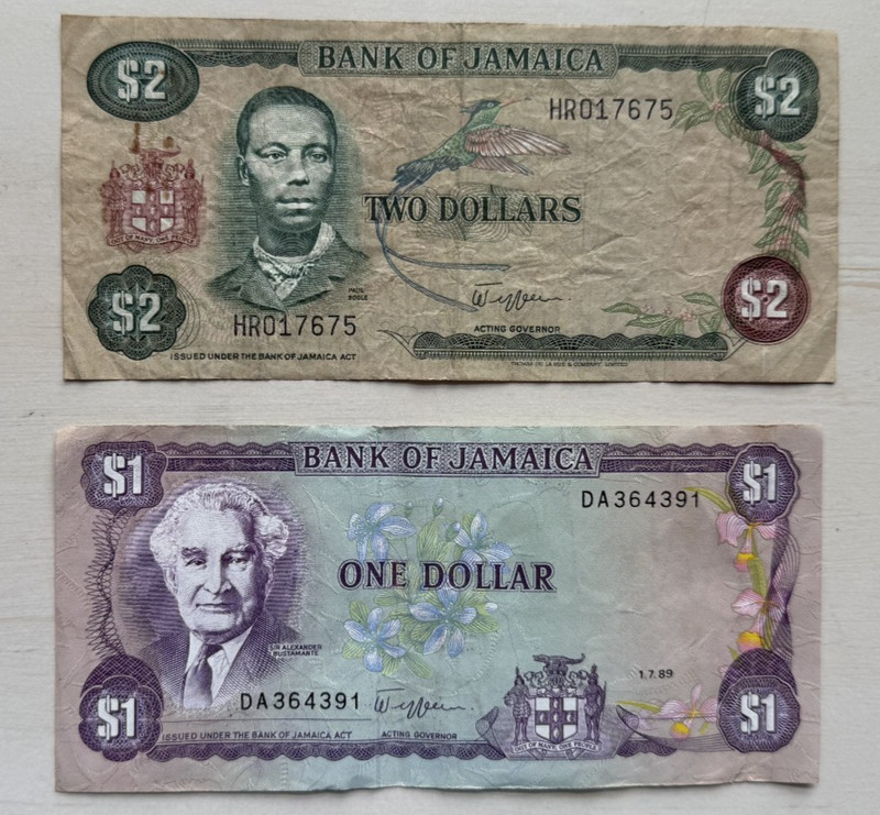 JAMAICA 2 NOTES 1, 2  DOLLARS  COMBINE SHIPPING NO RESERVE!