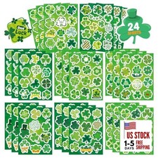 24 Sheets St. Patrick's Day Stickers Lucky Shamrock Four Leaf Clover Stickers