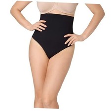 Women's Seamless, Tummy High-Waist Thong, Firm Control Shapewear Medium Black