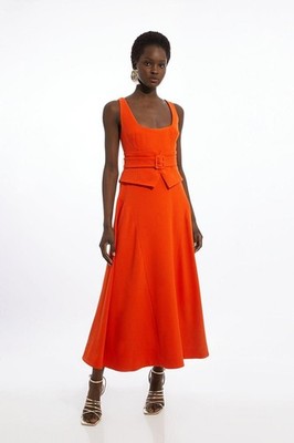 Karen Millen A-Linien Midikleid UK6 in Orange UVP 249£