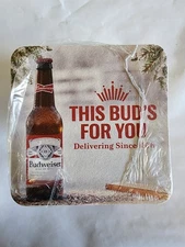 Pack of 125 , BUDWEISER Bar Coaster 4" x 4" 2-sided, NEW Coasters Sealed